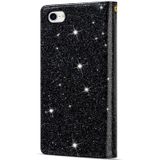 Voor iPhone SE 2020 / 8 / 7 Multi-card Slots Starry Sky Laser Carving Glitter Zipper Horizontale Flip Lederen Case met Holder & Wallet & Lanyard(Zwart)