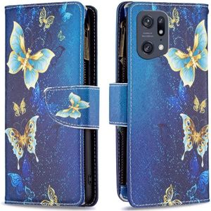 For OPPO Find X5 Pro Colored Drawing Pattern Zipper Horizontal Flip Phone Leather Case(Gold Butterfly)