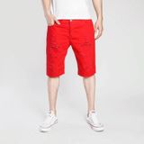 Summer Casual Ripped Denim Shorts for Men (Color:Red Size:L)