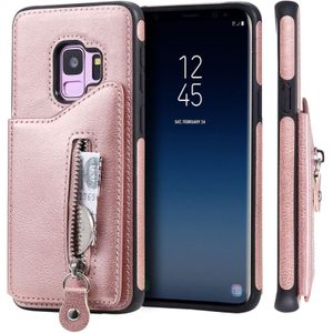 For Galaxy S9 Solid Color Double Buckle Zipper Shockproof Protective Case(Rose Gold)