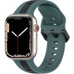Tweekleurige lus gesp siliconen horlogeband voor Apple Watch Series 8 & 7 45 mm / SE 2 & 6 & SE & 5 & 4 44 mm / 3 & 2 & 1 42 mm (olijfgroen + zwart)