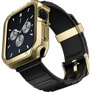 Silicone Watchband + Watch Case Set voor Apple Watch Series 7 45mm (zwart goud)