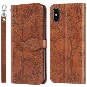 Life of Tree Embossing Pattern Horizontal Flip Leather Case with Holder & Card Slot & Wallet & Photo Frame & Lanyard For iPhone XS Max(Brown)