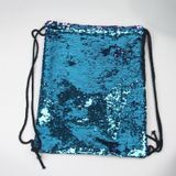 Mermaid Glittering Sequin Drawstring Sports Backpack Shoulder Bag(Blue Pink)