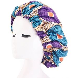3 PCS TJM-434 Printed Double-Layer Night Hat With Satin Lining Elastic Wide Brim Headscarf Hat  Size: One Size Adjustable(Dot Peacock Blue Purple)