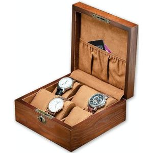 6 Slots Willow Watch Storage Box Jewelry Collection Display Box With Lock(Square)
