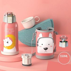 Smart Cartoon Animal Children Straw Cup Student Insulated Water Cup With Cup Cover  Style:Smart 316(Little White Bear)