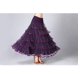 Sequin Swing Modern Dance Long Skirt Competition Costume (Color:Purple Size:Free Size)