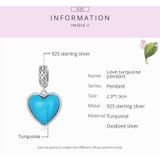 S925 Sterling Silver Heart Turquoise Pendant DIY Bracelet Necklace Accessories