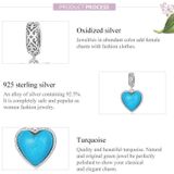 S925 Sterling Silver Heart Turquoise Pendant DIY Bracelet Necklace Accessories