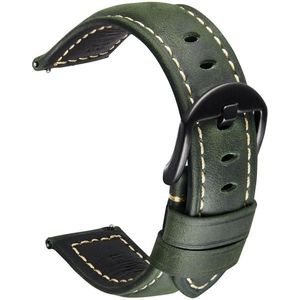 Smart Quick Release Watch Strap Crazy Horse Leather Retro Strap For Samsung Huawei Size: 24mm (Army Green Black Buckle)