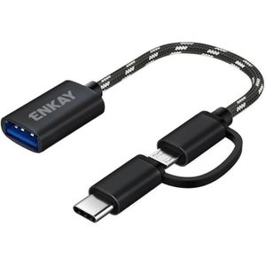 Enkay ENK-AT113 2 in 1 Type-C / Micro USB naar USB 3.0 Nylon gevlochten OTG-adapterkabel