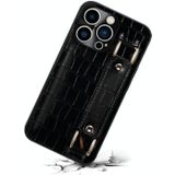 Voor iPhone 12 Pro Max Krokodil Polsband Portemonnee Lederen Achterkant Telefoon Case (Zwart)