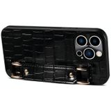 Voor iPhone 12 Pro Max Krokodil Polsband Portemonnee Lederen Achterkant Telefoon Case (Zwart)