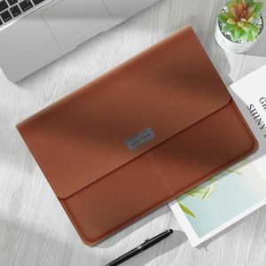 Litchi Pattern PU Leather Waterproof Ultra-thin Protection Liner Bag Briefcase Laptop Carrying Bag for 13-14 inch Laptops(BROWN)