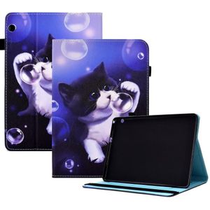 Voor Huawei MediaPad T5 gekleurde tekening stiksels elastische band lederen tablethoes (Bubble Cat)
