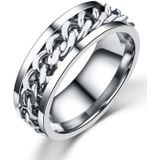 Punk Rock Stainless Steel Rotatable Chain Rings  Ring Size:9(Black)