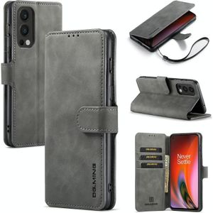 For OnePlus Nord 2 DG.MING Retro Oil Side Horizontal Flip Leather Case with Holder & Card Slots & Wallet(Grey)