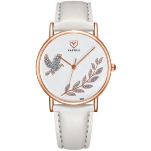 Yazole 360 Lederen Band Dove of Peace Diamond Lady Watch (White+White)
