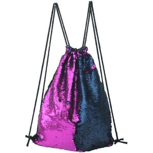 Mermaid Glittering Sequin Drawstring Sports Backpack Shoulder Bag(Dark Purple Blue)