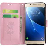 For Galaxy J5 (2016) / J510 Roses Pressed Flowers Pattern Flip Leather Case with Holder & Card Slots & Wallet (Rose Gold)