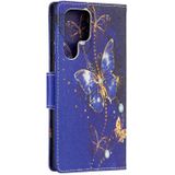 Voor Samsung Galaxy S22 Ultra 5G Gekleurde Tekening Patroon Horizontale Flip Telefoon Lederen Case Met Houder & Card Slots & Portemonnee (Purple Butterfly)