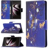 Voor Samsung Galaxy S22 Ultra 5G Gekleurde Tekening Patroon Horizontale Flip Telefoon Lederen Case Met Houder & Card Slots & Portemonnee (Purple Butterfly)