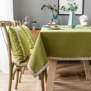 Solid Color Waterproof Tablecloth Linen Rectangular Tablecloth  Size:140x240cm(Green)