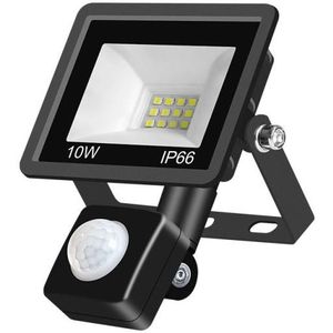 10W PIR LED Spotlight Outdoor Project Light Waterproof Garden Energy-Saving Lighting Floodlight  Style:(Cold White Light)