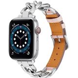 Voor Apple Watch Ultra 49 mm / serie 8 & 7 45 mm / SE 2 & 6 & SE & 5 & 4 44 mm / 3 & 2 & 1 42 mm ketting + lederen horlogeband (zilver + roze)