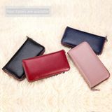 Ladies Top-grain Leather Wallet Long Wallet Bag Zipper Clutch Bag(Black)