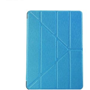 iPad 9.7 inch (2017) & iPad Air horizontaal Zijde structuur PU leren Flipstand Hoesje met drievouws houder (blauw)