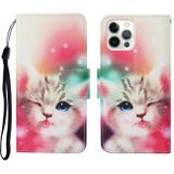 Voor iPhone 12/12 Pro geschilderd patroon horizontale flip Leathe case (cat)