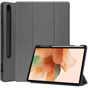 For Samsung Galaxy Tab S7 Lite T730 / T735 / Tab S7 FE T736 Custer Pattern Pure Color TPU Smart Tablet Holster with Sleep Function & 3-Fold Holder & Pen Slot(Grey)