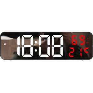 671 Mirror Screen Digitale LED Wekker USB Plug-in/Batterij Dual-use Met Temperatuur/Vochtigheid Display(Zwart Shell Wit Rood)