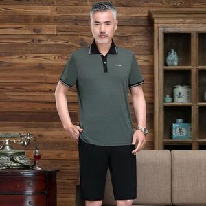 2 in 1 Middle-aged and Elderly Men Summer Short-sleeved T-shirt + Shorts Casual Sports Suit (Color:Army Green Size:XXXXL)
