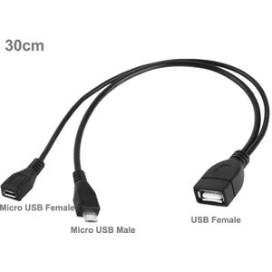 Micro USB Male + Female to USB 2.0 AF Cable with OTG Function  Length: 30cm  For Galaxy Tab 3 (8.0 / 10.1) T310 / P5200  Note 10.1(2014 Edition)/P600  GALAXY Tab 4 (7.0 / 8.0 / 10.1) T230 / T330 / T530  Galaxy Tab Pro (8.4/ 10.1) T320 / T520  i9500 /