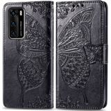 For Huawei P40 Butterfly Love Flower Embossed Horizontal Flip Leather Case with Bracket / Card Slot / Wallet / Lanyard(Black)