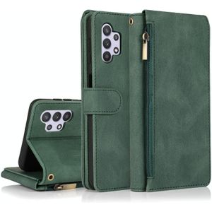 For Samsung Galaxy A32 5G Skin-feel Crazy Horse Texture Zipper Wallet Bag Horizontal Flip Leather Case with Holder & Card Slots & Wallet & Lanyard(Dark Green)