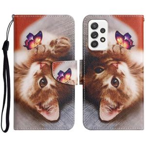 Voor Samsung Galaxy A52 5G / 4G Geschilderd Patroon Horizontale Flip Lederen Case met Houder & Card Slot & Portemonnee (Butterfly Cat)