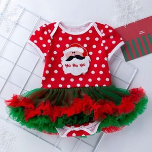 Christmas Baby Kort-mouwen Cartoon Print Romper Dress Baby Mesh Dress Tutu Rok (Kleur: Rode Santa Claus Size:80)