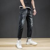 Spring and Autumn Men Slim Black Casual Personality Holes Trendy Feet Jeans  Size: 28(Black )