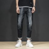 Spring and Autumn Men Slim Black Casual Personality Holes Trendy Feet Jeans  Size: 28(Black )