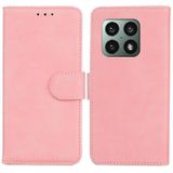 Voor OnePlus 10 Pro 5G Skin Feel Pure Color Flip Leather Telefoon Case (Pink)