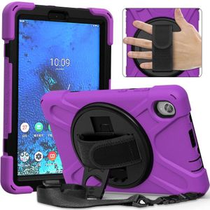 For Lenovo Tab M8 (2020) TB-8705F 8.0 inch Shockproof Colorful Silicone + PC Protective Case with Holder & Shoulder Strap & Hand Strap(Purple)