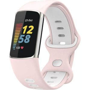 Voor Fitbit Charge 5 Smart Watch Sport Waterdichte tweekleurige siliconen band (roze wit)