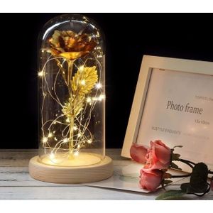 Simulation Roses Lights Glass Cover Decorations Crafts Valentines Day Gifts(Gold)