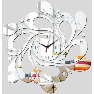 2 PCS Home Crystal Acrylic Quartz Mirror Clock Jewelry Clock Petal Pattern Clock(Sliver)