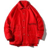 Letters Print Long Sleeve Coat Casual Jacket for Men (Color:Red Size:XXL)