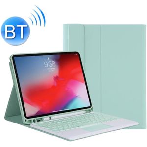 YT11B-A Detachable Candy Color Skin Texture Round Keycap Bluetooth Keyboard Leather Case with Touch Control & Pen Slot & Stand For iPad Pro 11 inch (2020) & (2018)(Light Green)